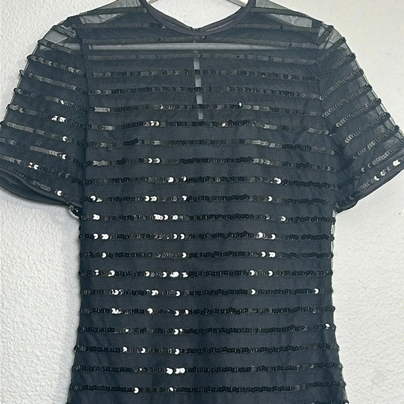 Carolina Herrera Black Sequin Sheer Stripe Cocktail Midi Dress Size 4 Formal - Picture 2 of 15